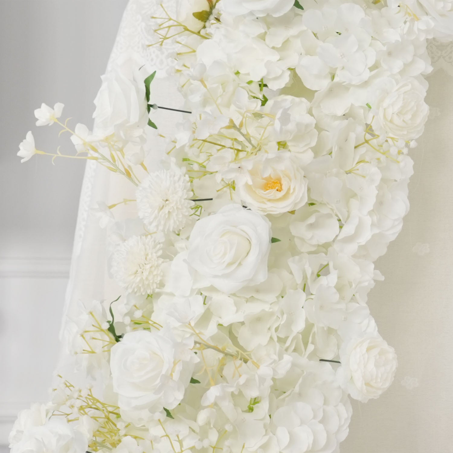 Uflower White Rose Table Runner Sofa Floral Wedding Backdrop Decor
